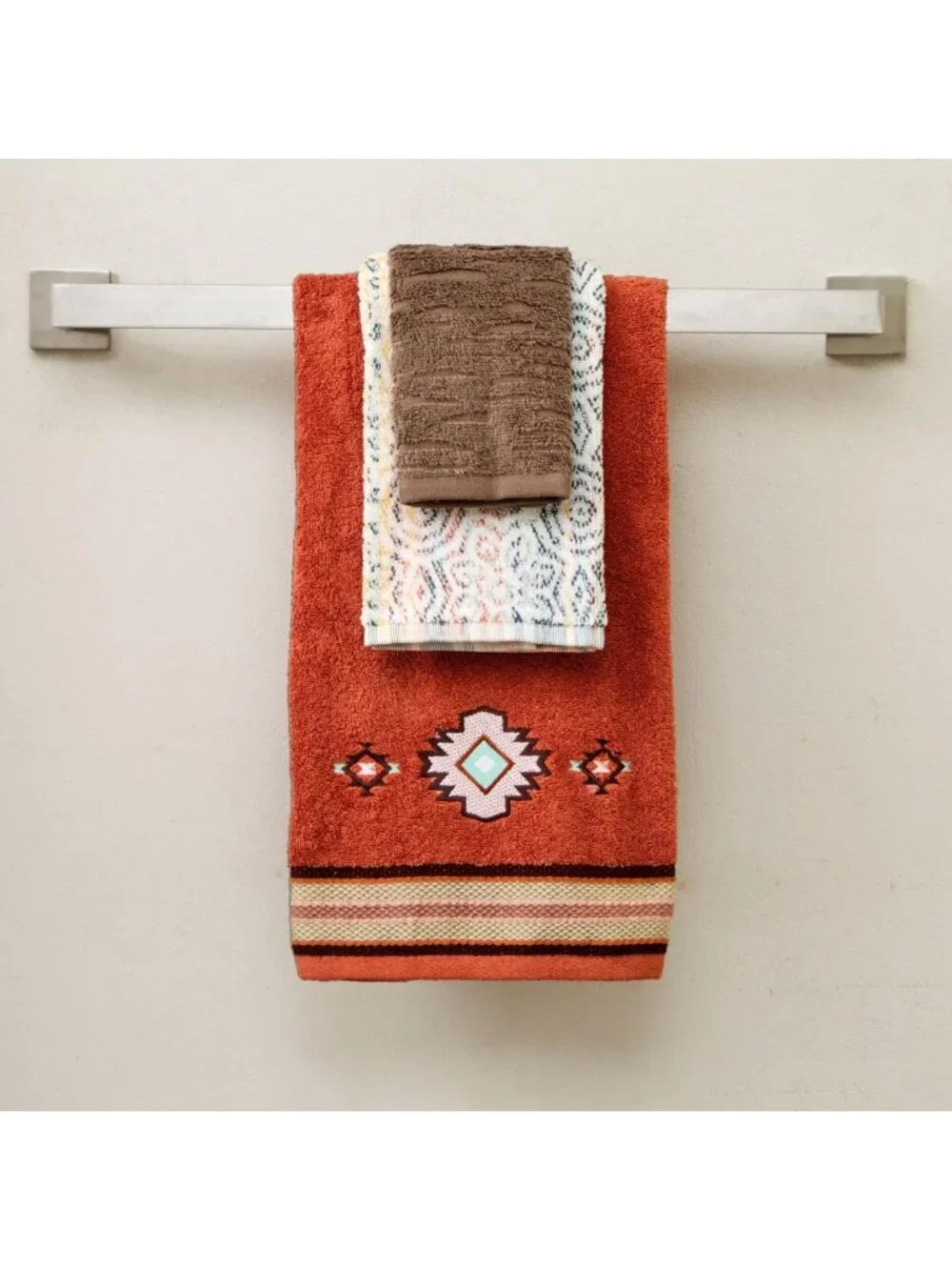 6pc Southwest Sunset Bath Towel Set - 100% Cotton, Soft & Absorbent, Rust Color